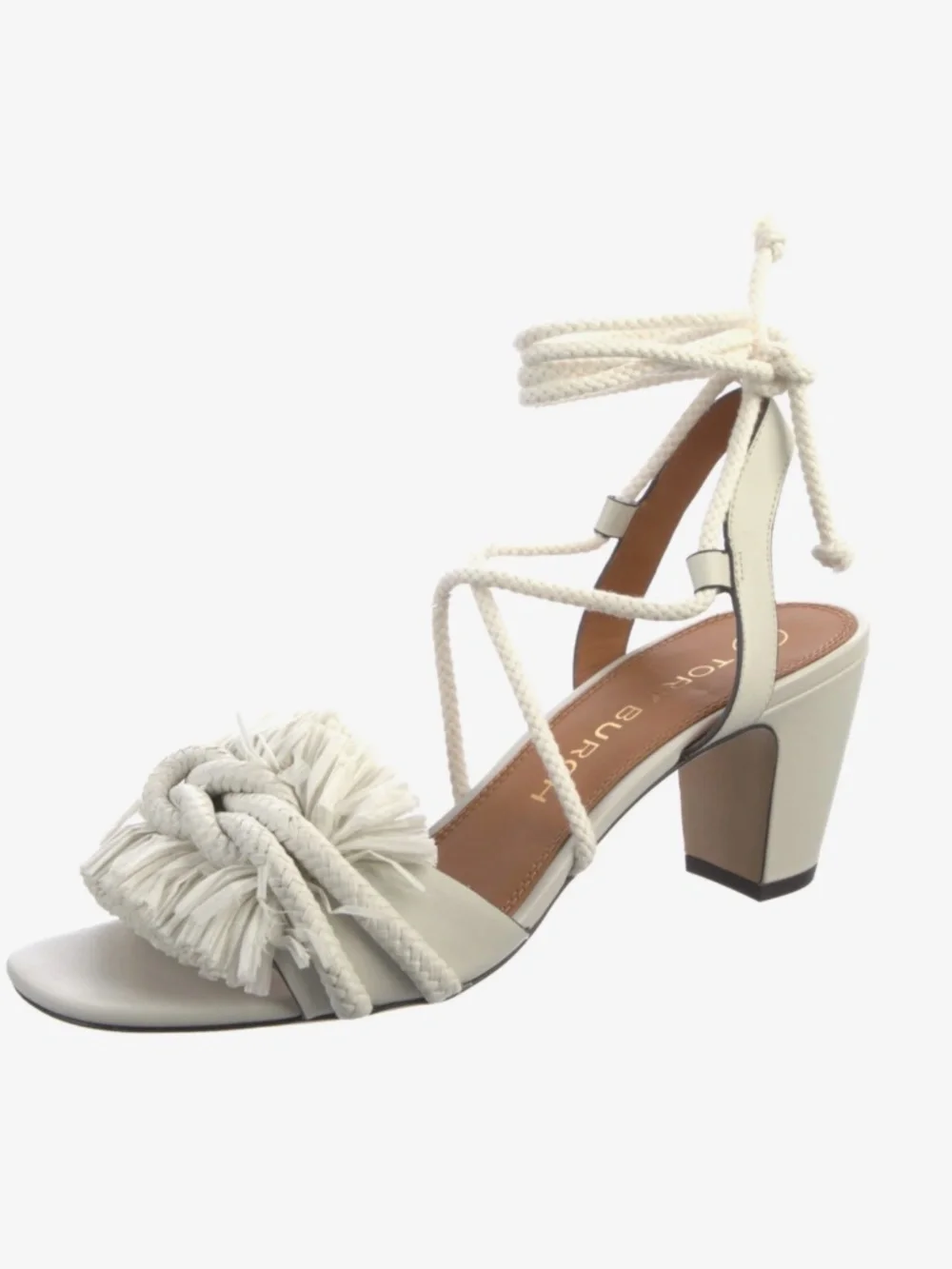 Tory Burch Rope Block Heel Sandals Calf Leather Raffia Detail